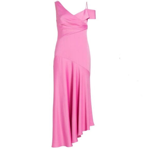 Brand New ML Monique Lhuillier Marin Asymmetrical Satin Midi Dress - Picture 6 of 7